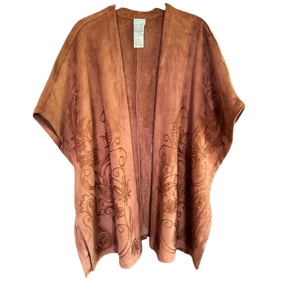 Chico’s Faux Suede Terracotta Embroidered Bohemian Ruana - Picture 4 of 8
